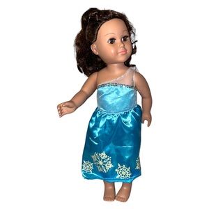 Princess doll 18 inch blue dress kids toy curly brown hair & brown eyes*